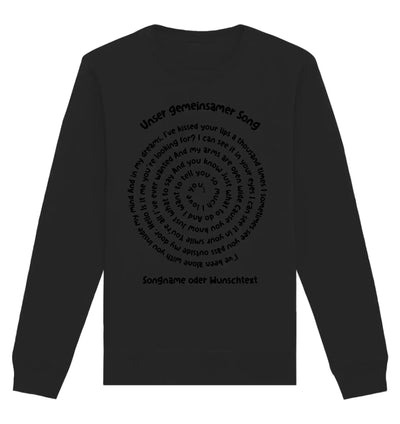 Schwarzes langarmshirt mit weißem kreisförmigem textdruck auf der rückseite aus der spotify-motiv statement-collection