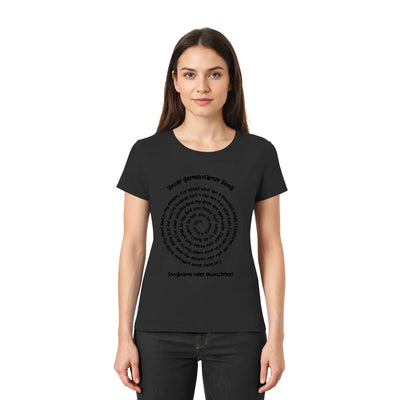Schwarzes kurzarmshirt mit dunkelgrauem kreisförmigem schriftzug spotify motiv aus der statement collection