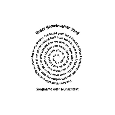 Spotify-motiv 1 mit schwarzem spiralschrift-design unser gemeinsamer song und wunschtext spiraltext hinten