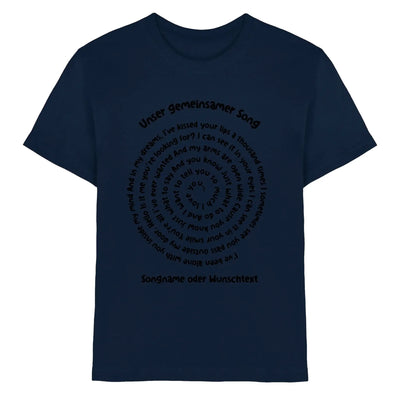 Navyblaues baumwoll t-shirt mit schwarzem spotify spiraltext aus der statement collection zum selbst gestalten