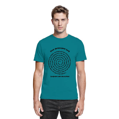 Petrolfarben Baumwolle t shirt mit schwarzem spiraltext design aus der spotify motiv 1 statement collection