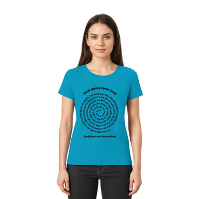 Tealfarbenes damen kurzarmshirt mit spotify-motiv und spiralförmigem text unser gemeinsamer song aus der statement-collection