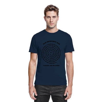 Marine blaue baumwoll t shirt mit schwarzem kreis text design unter gentianen song aus spotify motiv 2 statement collection