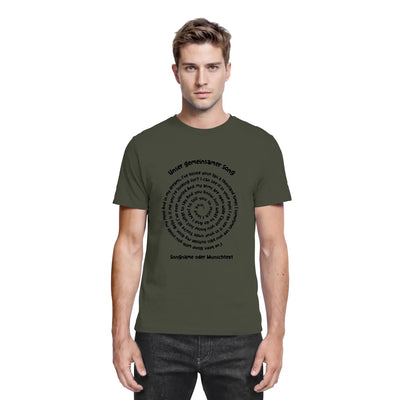 Olivegrünes cotton t shirt mit schwarzem kreisförmigem textdesign unser gemeinsamer song von der spotify motiv 2 statement collection