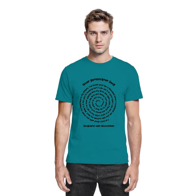 Petrolfarben baumwoll t shirt mit schwarzem spiralschrift design aus der spotify motiv 2 statement collection