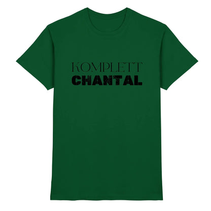 Grünes kurzarmshirt mit komplett chantal schriftzug aus der statement collection zum personalisieren