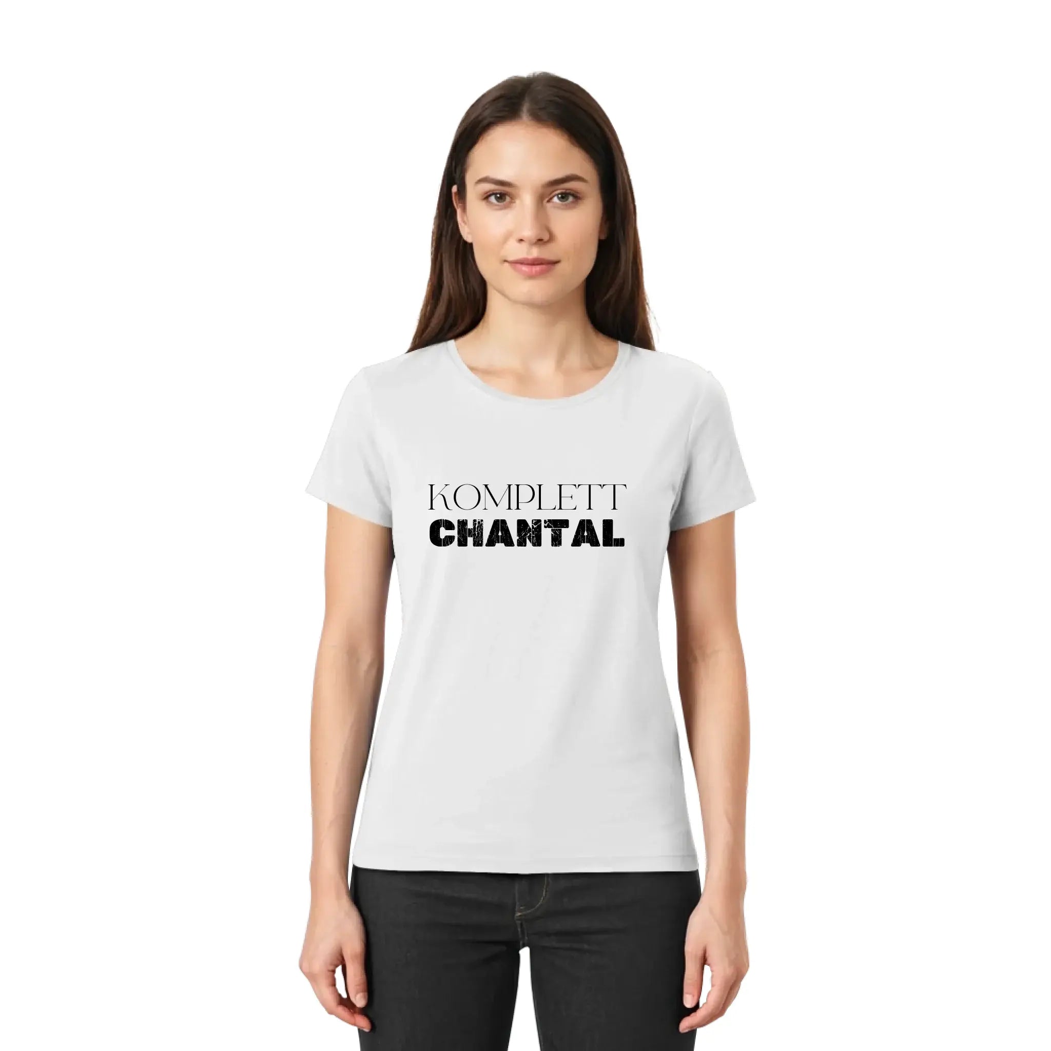 Weiße kurzarm t shirt mit schwarzem text komplett chantal aus der personalisierten statement collection