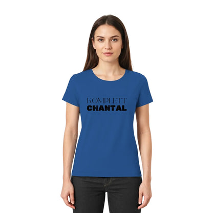Blaues kurzarmshirt mit schwarzem text komplett chantal in der statement-collection zum personalisieren
