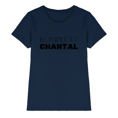 Marine blaues kurzarmshirt mit v ausschnitt und schwarzem text komplett chantal aus der statement collection
