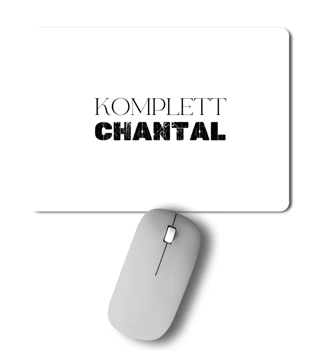 Weißer rechteckiger mousepad mit schwarzem text komplett chantal aus der statement collection personalisiert