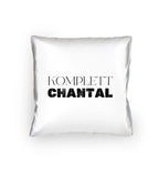 Weißes quadratisches kissen mit schwarzem text komplett chantal aus der statement collection personalisiert