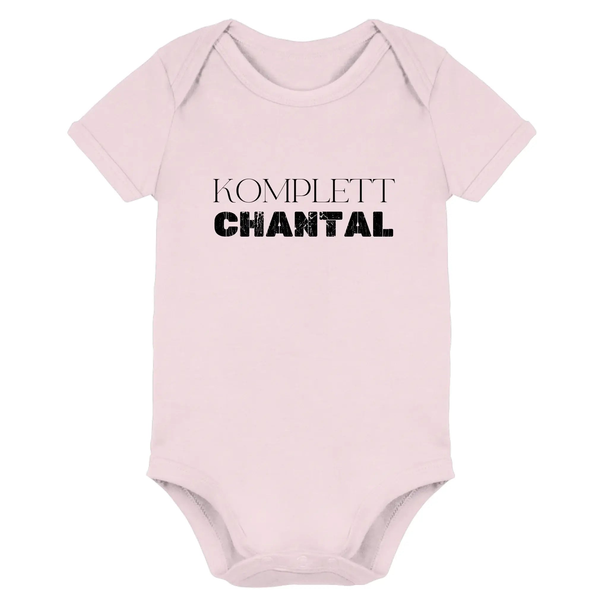 Ein weicher rosa babystrampler mit schwarzem text komplett chantal aus der sprüche mit namen statement collection