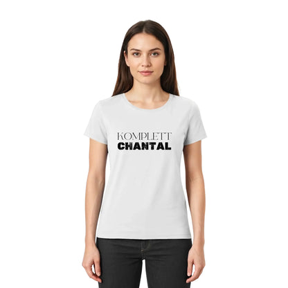 Weißes baumwoll t shirt mit schwarzem text komplett chantal aus der personalisierten statement collection