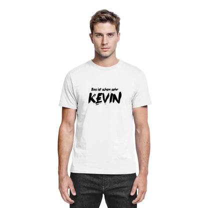 Weißer baumwoll-t-shirt mit schwarzem text das ist schon sehr kevin aus sprüche mit namen 2 statement-collection