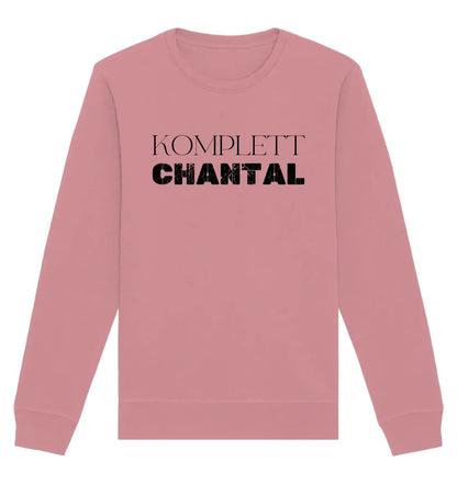 Ein weiches rosa sweatshirt mit langen ärmeln und komplett chantal aufdruck aus der sprüche mit namen 2 kollektion