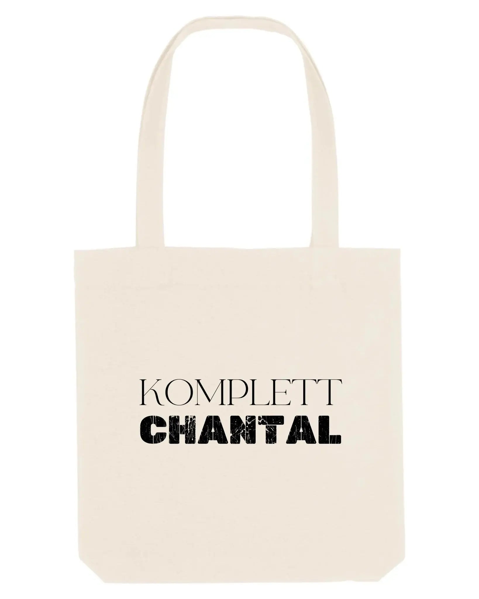 Creamfarbener canvas-tote-bag mit schwarzem text komplett chantal aus der sprüche mit namen 2 kollektion