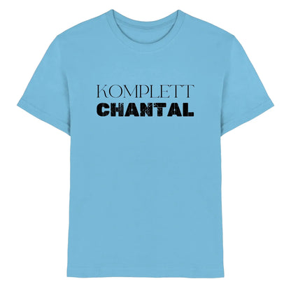Light blue cotton t shirt with black komplett chantal text from sprüche mit namen 2 statement collection