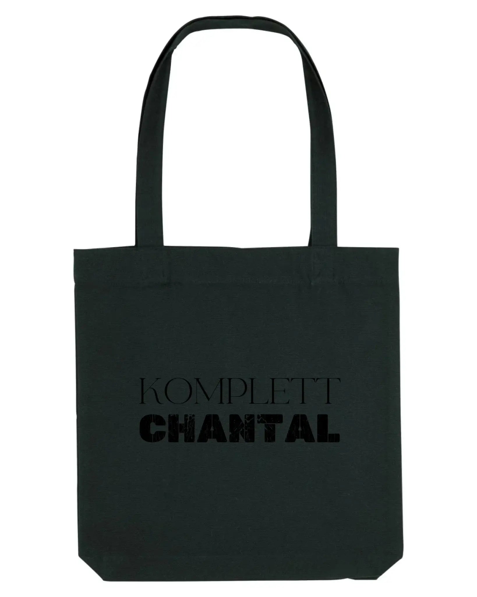 Schwarze canvas-tasche mit fettem schwarzen schriftzug komplett chantal aus der statement-collection personalisierbar