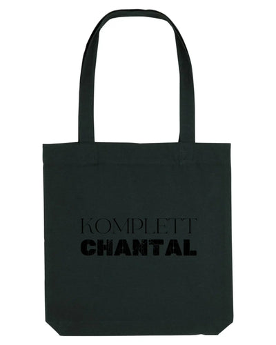 Schwarze canvas-tasche mit fettem schwarzen schriftzug komplett chantal aus der statement-collection personalisierbar