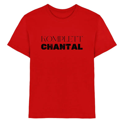 Rotes baumwoll t shirt mit schwarzem text komplett chantal aus der sprüche mit namen statement collection