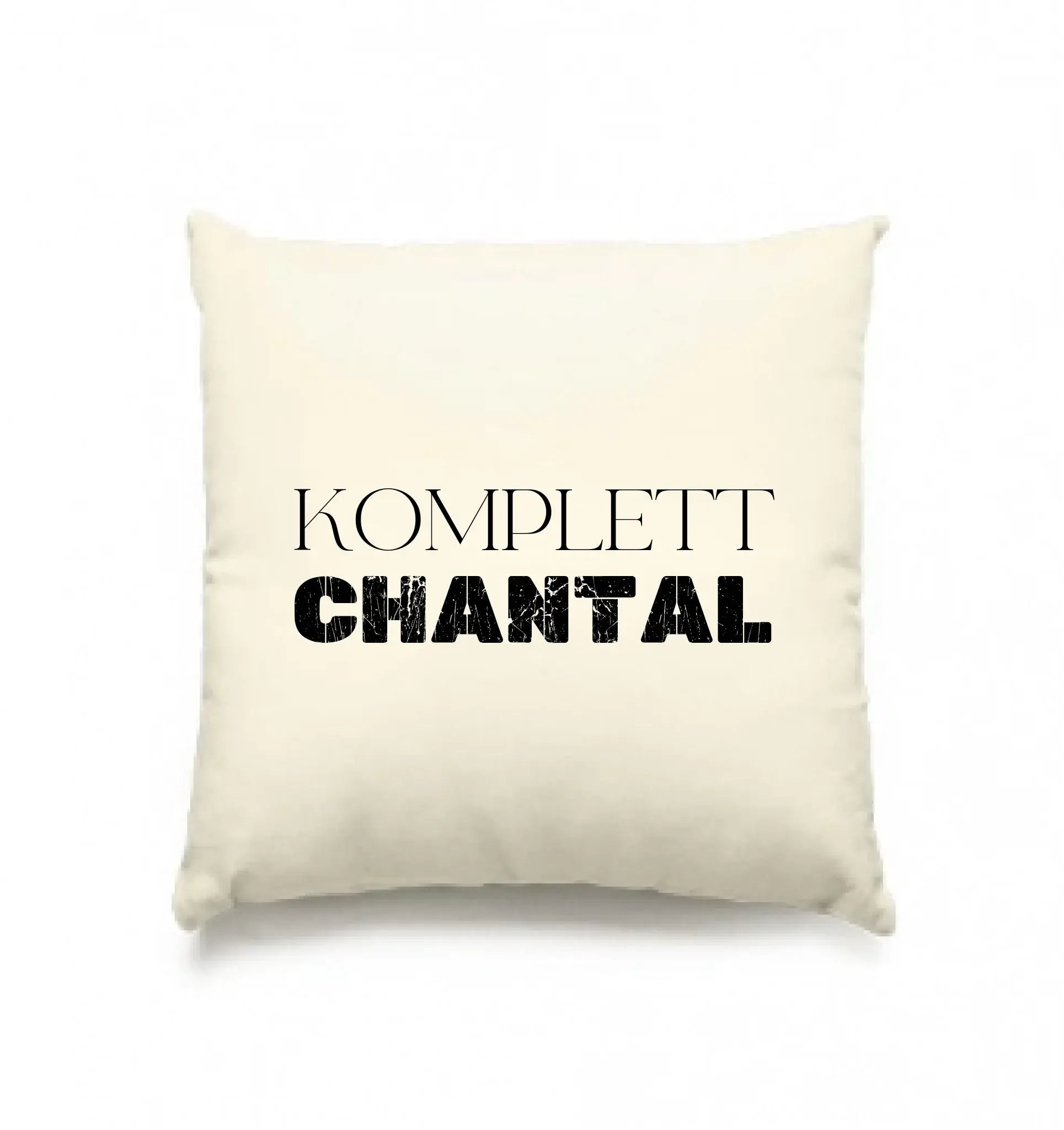 Creamfarbiges quadratisches kissen mit fett gedrucktem text komplett chantal aus der personalisierten statement-collection