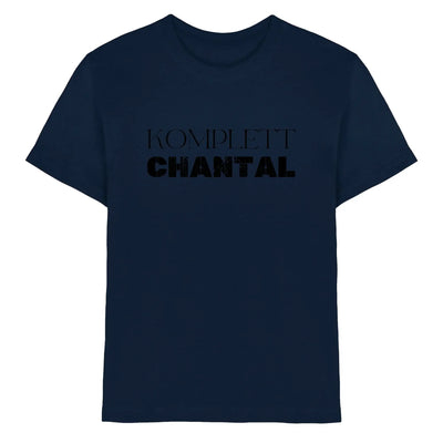 Dunkelblaues baumwoll t shirt mit fett gedrucktem schwarzen text komplett chantal aus der statement collection
