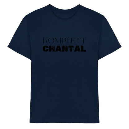 Dunkelblaues baumwoll t shirt mit fett gedrucktem schwarzen text komplett chantal aus der statement collection