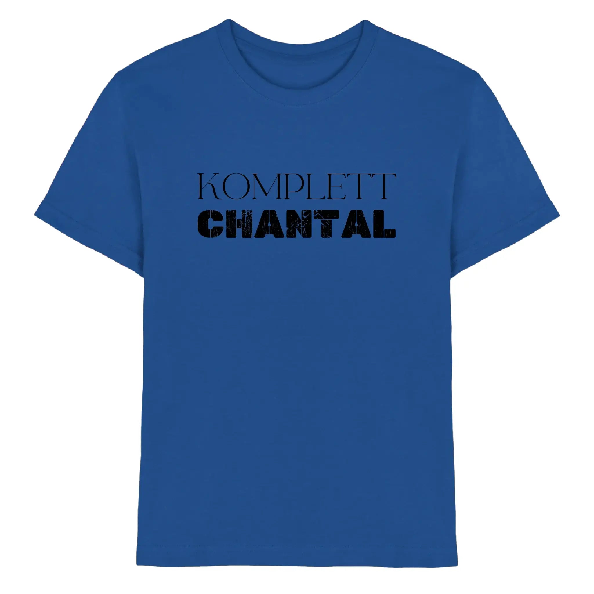 Blaues baumwoll t shirt mit schwarzem komplett chantal text aus der sprüche mit namen 3 statement collection