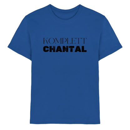 Blaues baumwoll t shirt mit schwarzem komplett chantal text aus der sprüche mit namen 3 statement collection