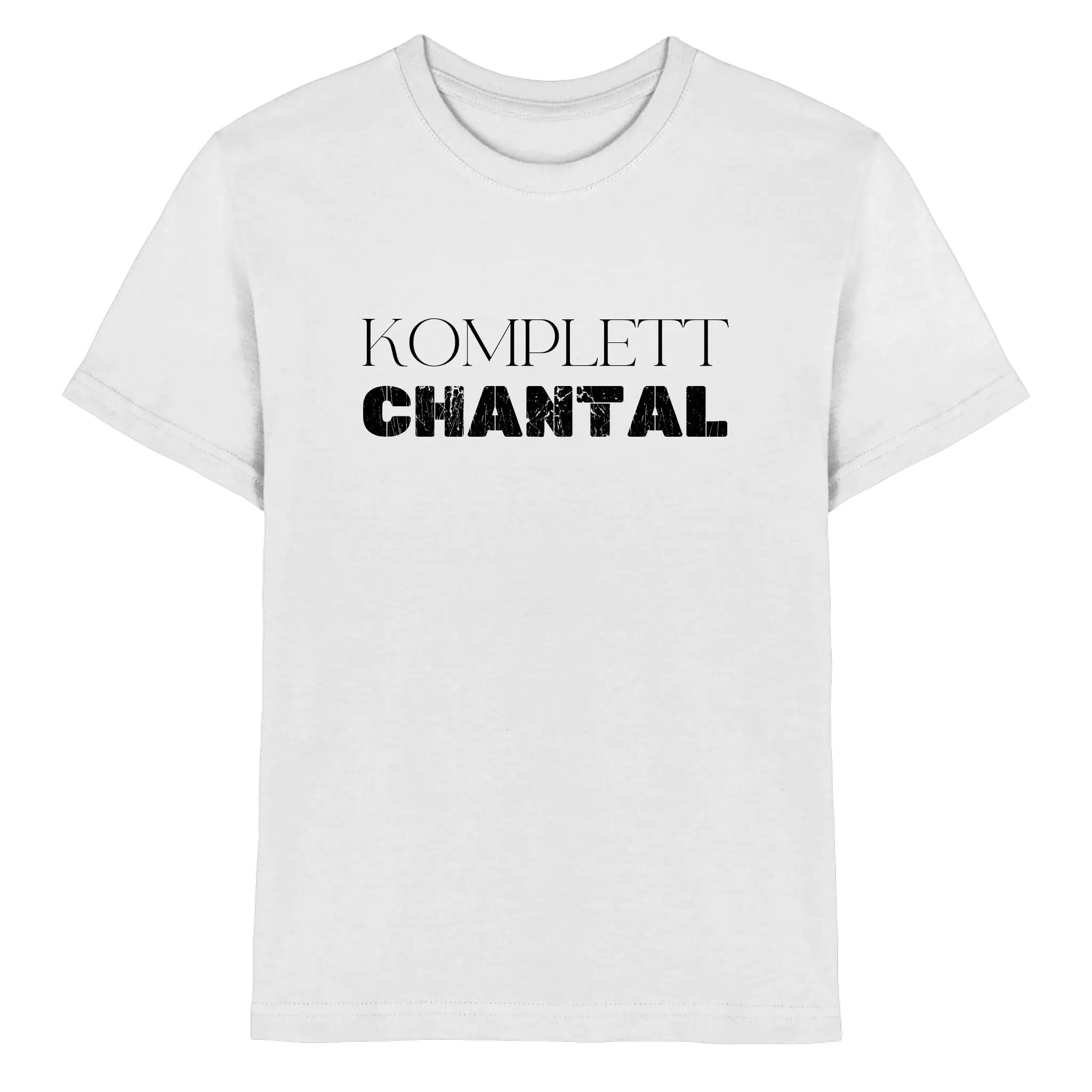 Weißes baumwoll t shirt mit schwarzem text komplett chantal aus der statement collection mit wunschtext