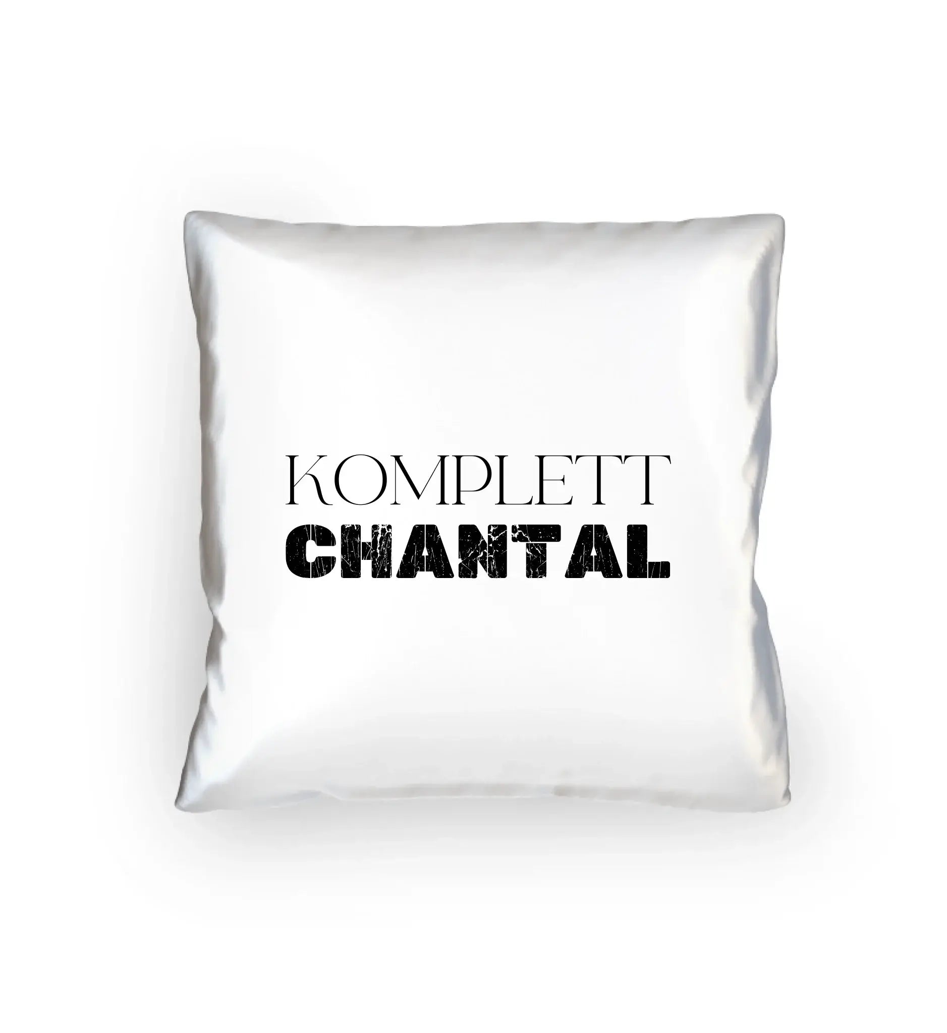 Weißes quadratisches kissen mit schwarzem text komplett chantal aus der statement-collection personalisierbar