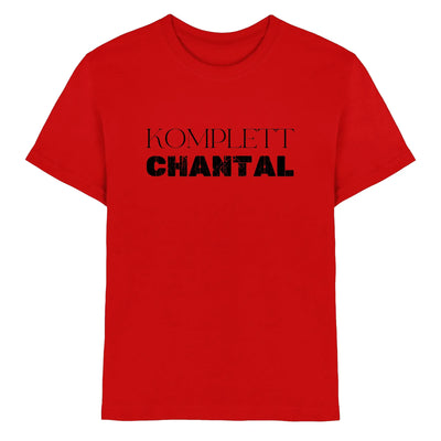 Rotes kurzarmshirt mit schwarzem spruch komplett chantal aus der statement-collection mit personalisierbarem text