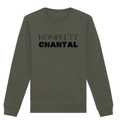 Olivegrüner crewneck sweatshirt mit schwarzem komplett chantal schriftzug aus der statement collection personalisiert