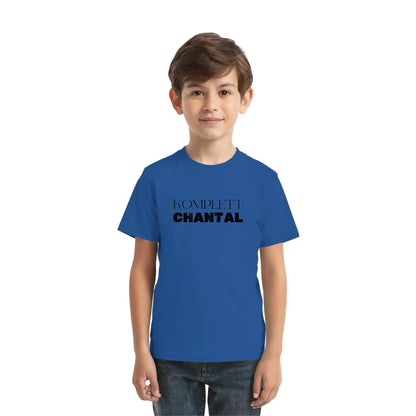 Blaues baumwoll t shirt mit schwarzem komplett chantal text aus der statement collection personalisierbar