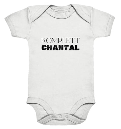 Weißer kurzarm babystrampler mit komplett chantal text in schwarz personalisierte sprüche mit namen