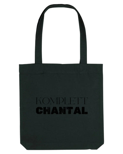Schwarze canvas tote bag mit fettem schwarzen text komplett chantal aus der sprüche mit namen 3 kollektion