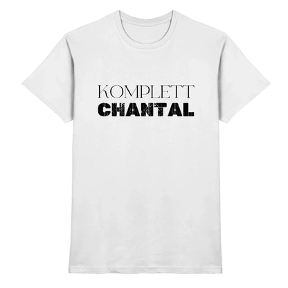 Weißer baumwoll t shirt mit kompletten chantal in fetter schwarzer schrift aus der statement collection