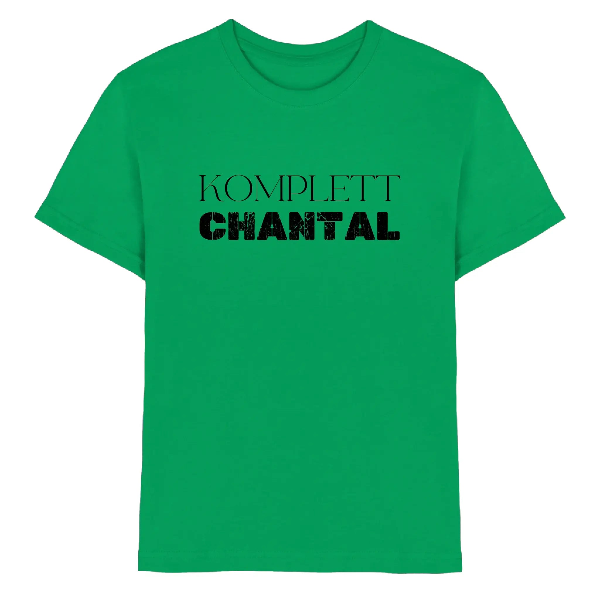 Leuchtendes grünes baumwoll t-shirt mit fettem schwarzen text komplett chantal aus der statement collection zum personalisieren