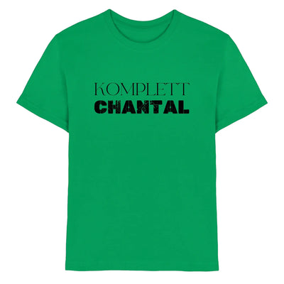 Leuchtendes grünes baumwoll t-shirt mit fettem schwarzen text komplett chantal aus der statement collection zum personalisieren