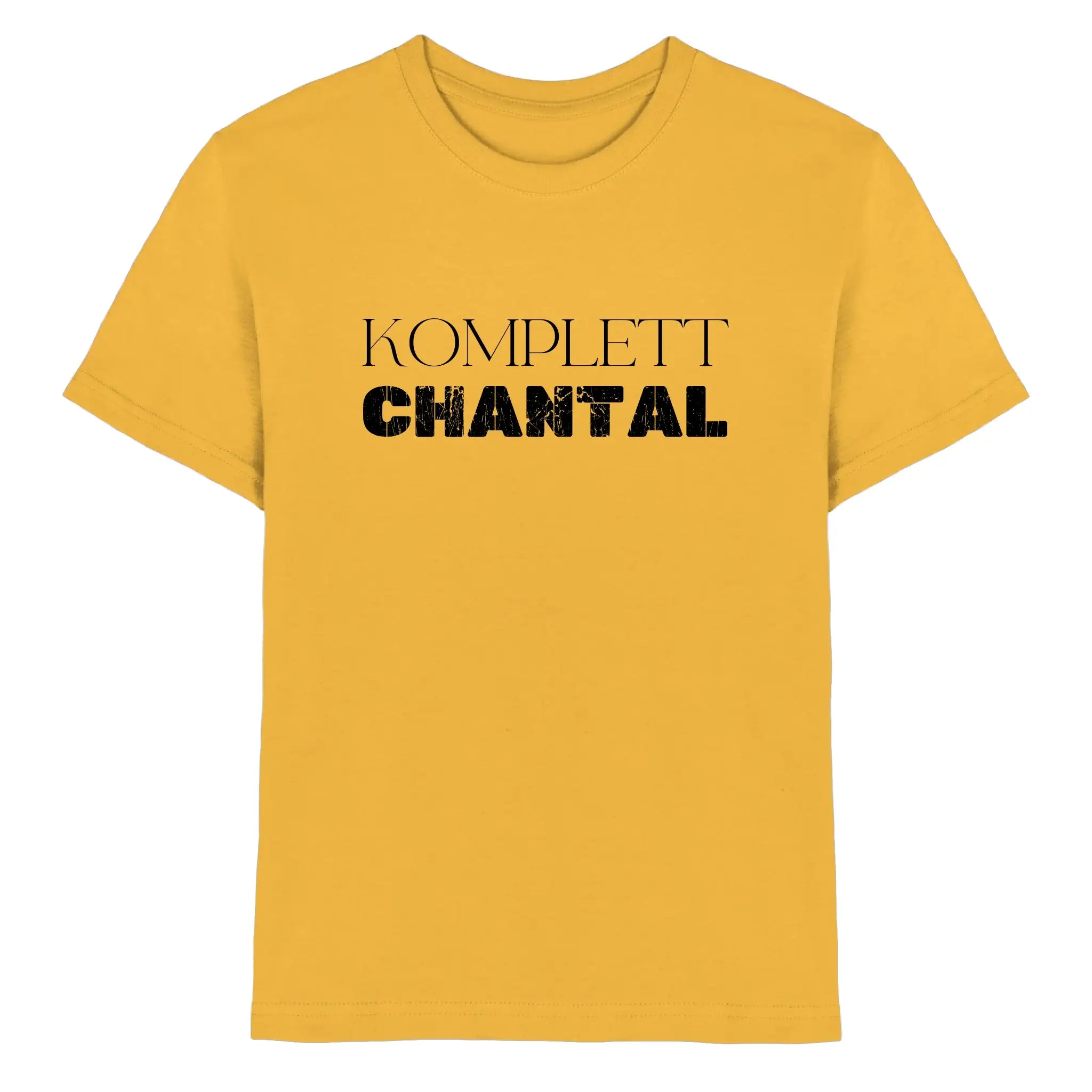 Mustardgelbes Baumwollshirt aus der Statement-Collection mit komplett chantal Schriftzug und personalisiertem Text
