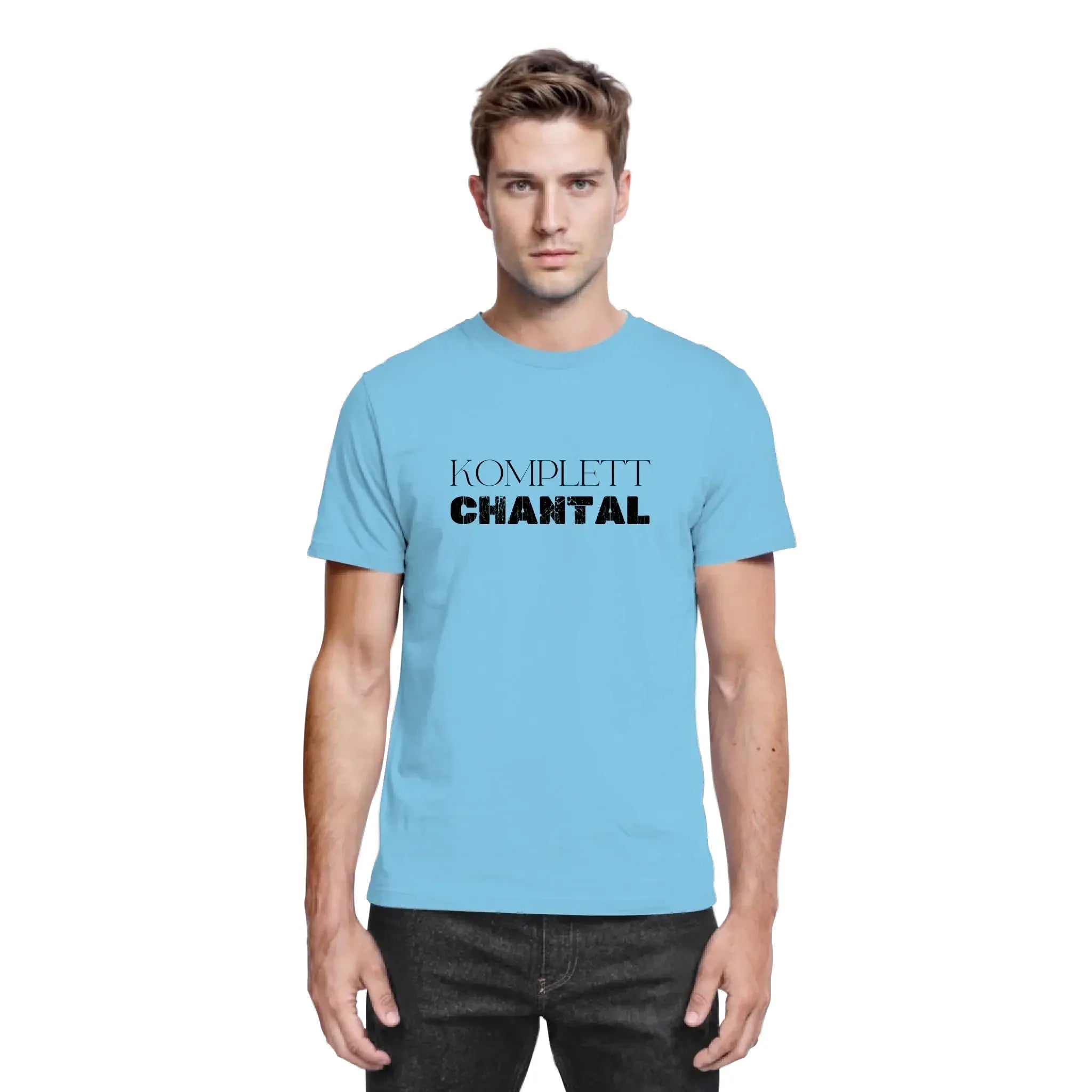 Lightblaues baumwollshirt mit schwarzem text komplett chantal aus der sprüche mit namen statement collection