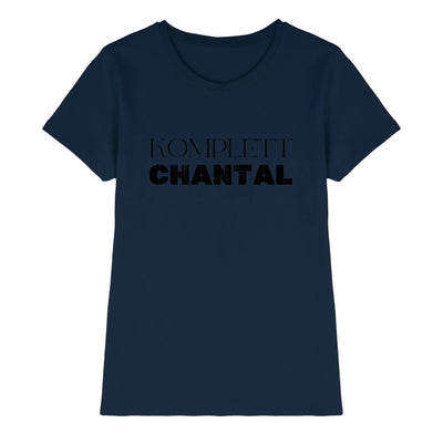 Navyblaues kurzarmshirt aus baumwolle mit schwarzem text komplett chantal aus der personalisierten statement collection
