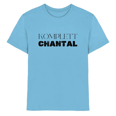 Hellblaues baumwoll t shirt mit schwarzem text komplett chantal personalisiert aus der sprüche mit namen statement collection