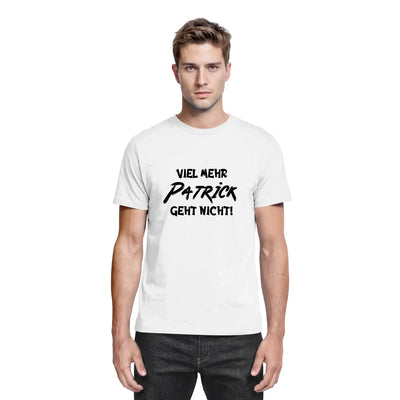 Weißes baumwollshirt mit schwarzem spruch viel mehr patrick geht nicht aus der statement collection personalisiert