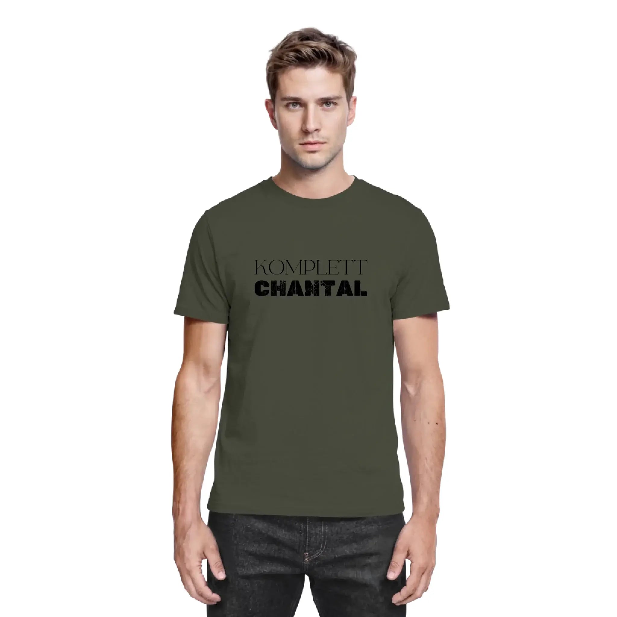 Olivegrünes baumwollshirt mit schwarzem komplett chantal print aus der statement collection zum personalisieren