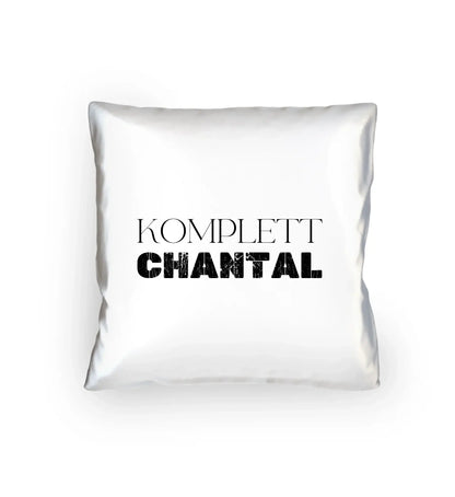 Weißes quadratisches kissen mit personalisiertem schwarzen text komplett chantal aus der statement-collection