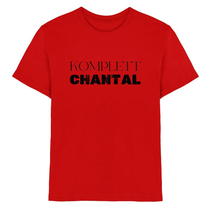 Rotes baumwoll t shirt mit komplett chantal print in schwarz aus der sprüche mit namen statement collection