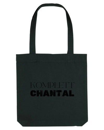 Schwarze canvas tote bag mit dem text komplett chantal aus der sprüche mit namen statement collection personalisiert