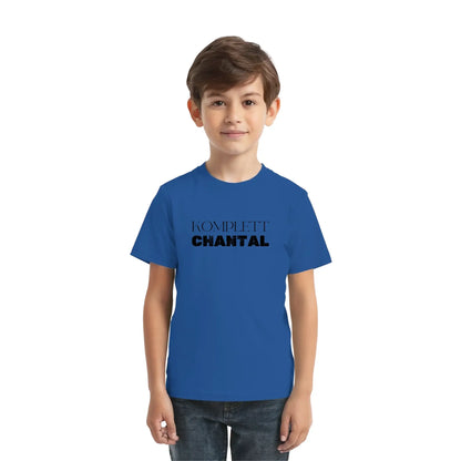 Blaues baumwollshirt mit schwarzem text komplett chantal aus der personalisierten statement-collection