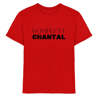 Rotes baumwoll t-shirt mit schwarzem text komplett chantal aus der statement collection mit personalisiertem spruch